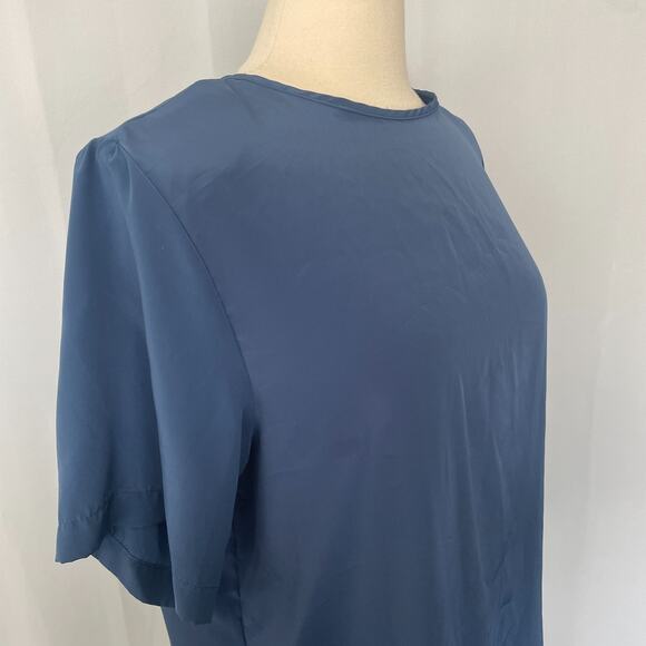Vintage Shell Top Size 12 Blue Solid Short Sleeve Minimal Casual Relaxed Basic - Picture 3 of 11